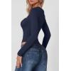 QINSEN Women’s Sexy Square Neck Bodysuit Long Sleeve Double Lined Shirt Tops(Estate Blue)