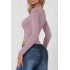 QINSEN Women’s Sexy Square Neck Bodysuit Long Sleeve Double Lined Shirt Tops(Fragrant Lilac)