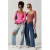 QINSEN Women’s Sexy Square Neck Bodysuit Long Sleeve Double Lined Shirt Tops(Magenta)