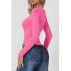 QINSEN Women’s Sexy Square Neck Bodysuit Long Sleeve Double Lined Shirt Tops(Magenta)