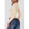 QINSEN Women’s Sexy Square Neck Bodysuit Long Sleeve Double Lined Shirt Tops(Marzipan)