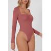 QINSEN Women’s Sexy Square Neck Bodysuit Long Sleeve Double Lined Shirt Tops(Merlot)