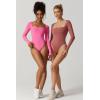 QINSEN Women’s Sexy Square Neck Bodysuit Long Sleeve Double Lined Shirt Tops(Merlot)