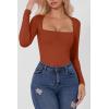 QINSEN Women’s Sexy Square Neck Bodysuit Long Sleeve Double Lined Shirt Tops(Picante)