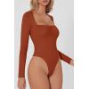 QINSEN Women’s Sexy Square Neck Bodysuit Long Sleeve Double Lined Shirt Tops(Picante)