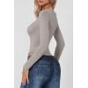 QINSEN Women’s Sexy Square Neck Bodysuit Long Sleeve Double Lined Shirt Tops(Quiet Gray)