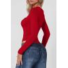 QINSEN Women’s Sexy Square Neck Bodysuit Long Sleeve Double Lined Shirt Tops(Red)