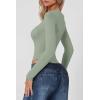 QINSEN Women’s Sexy Square Neck Bodysuit Long Sleeve Double Lined Shirt Tops(Smoke Green)