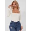 QINSEN Women’s Sexy Square Neck Bodysuit Long Sleeve Double Lined Shirt Tops(White)
