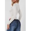 QINSEN Women’s Sexy Square Neck Bodysuit Long Sleeve Double Lined Shirt Tops(White)
