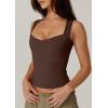QINSEN Women’s Sexy Sweetheart Neck Sleeveless T Shirts Double Lined Tees Slimming Fit Tops(Chestnut)