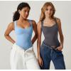 QINSEN Women’s Sexy Sweetheart Neck Sleeveless T Shirts Double Lined Tees Slimming Fit Tops(Dark Grey)