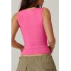 QINSEN Women’s Sexy Sweetheart Neck Sleeveless T Shirts Double Lined Tees Slimming Fit Tops(Hot Pink)
