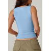 QINSEN Women’s Sexy Sweetheart Neck Sleeveless T Shirts Double Lined Tees Slimming Fit Tops(Light Blue)