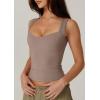 QINSEN Women’s Sexy Sweetheart Neck Sleeveless T Shirts Double Lined Tees Slimming Fit Tops(Mushroom)