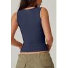 QINSEN Women’s Sexy Sweetheart Neck Sleeveless T Shirts Double Lined Tees Slimming Fit Tops(Navy)