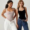 QINSEN Women’s Sexy Sweetheart Neck Sleeveless T Shirts Double Lined Tees Slimming Fit Tops(Pink(adobe Rose))