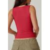 QINSEN Women’s Sexy Sweetheart Neck Sleeveless T Shirts Double Lined Tees Slimming Fit Tops(Red)