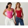 QINSEN Women’s Sexy Sweetheart Neck Sleeveless T Shirts Double Lined Tees Slimming Fit Tops(Red)