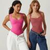 QINSEN Women’s Sexy Sweetheart Neck Sleeveless T Shirts Double Lined Tees Slimming Fit Tops(Wine(marsala))