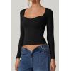 QINSEN Womens Slimming Fit Sweetheart Neck Long Sleeve Basic Crop Tops Stretch Going Out Tee Shirt(Black)