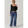 QINSEN Womens Slimming Fit Sweetheart Neck Long Sleeve Basic Crop Tops Stretch Going Out Tee Shirt(Black)