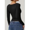 QINSEN Womens Slimming Fit Sweetheart Neck Long Sleeve Basic Crop Tops Stretch Going Out Tee Shirt(Black)