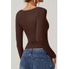 QINSEN Womens Slimming Fit Sweetheart Neck Long Sleeve Basic Crop Tops Stretch Going Out Tee Shirt(Chestnut)