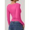 QINSEN Womens Slimming Fit Sweetheart Neck Long Sleeve Basic Crop Tops Stretch Going Out Tee Shirt(Hot Pink)