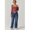 QINSEN Womens Slimming Fit Sweetheart Neck Long Sleeve Basic Crop Tops Stretch Going Out Tee Shirt(Marsala)