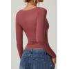 QINSEN Womens Slimming Fit Sweetheart Neck Long Sleeve Basic Crop Tops Stretch Going Out Tee Shirt(Marsala)