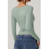 QINSEN Womens Slimming Fit Sweetheart Neck Long Sleeve Basic Crop Tops Stretch Going Out Tee Shirt(Mint Green)