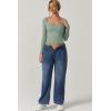 QINSEN Womens Slimming Fit Sweetheart Neck Long Sleeve Basic Crop Tops Stretch Going Out Tee Shirt(Mint Green)