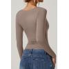QINSEN Womens Slimming Fit Sweetheart Neck Long Sleeve Basic Crop Tops Stretch Going Out Tee Shirt(Mushroom)