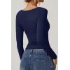 QINSEN Womens Slimming Fit Sweetheart Neck Long Sleeve Basic Crop Tops Stretch Going Out Tee Shirt(Navy)