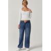 QINSEN Womens Slimming Fit Sweetheart Neck Long Sleeve Basic Crop Tops Stretch Going Out Tee Shirt(White)