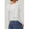 QINSEN Womens Slimming Fit Sweetheart Neck Long Sleeve Basic Crop Tops Stretch Going Out Tee Shirt(White)