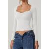 QINSEN Womens Slimming Fit Sweetheart Neck Long Sleeve Basic Crop Tops Stretch Going Out Tee Shirt(White)