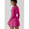QINSEN Womens Square Neck Bodice Dress Long Sleeve Side Slit Flare Mini Dresses(Azalea)