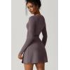 QINSEN Womens Square Neck Bodice Dress Long Sleeve Side Slit Flare Mini Dresses(Tea Leaf)
