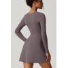 QINSEN Womens Square Neck Bodice Dress Long Sleeve Side Slit Flare Mini Dresses(Tea Leaf)