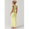 QINSEN Women’s Square Neck with Lace Detail Long Maxi Dress Sleeveless Lounge Ribbed Full Length Dresses(Lemon Yellow)