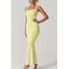 QINSEN Women’s Square Neck with Lace Detail Long Maxi Dress Sleeveless Lounge Ribbed Full Length Dresses(Lemon Yellow)