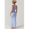 QINSEN Women’s Square Neck with Lace Detail Long Maxi Dress Sleeveless Lounge Ribbed Full Length Dresses(Light Blue)