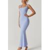 QINSEN Women’s Square Neck with Lace Detail Long Maxi Dress Sleeveless Lounge Ribbed Full Length Dresses(Light Blue)