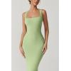 QINSEN Women’s Square Neck with Lace Detail Long Maxi Dress Sleeveless Lounge Ribbed Full Length Dresses(Light Green)