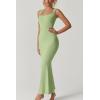 QINSEN Women’s Square Neck with Lace Detail Long Maxi Dress Sleeveless Lounge Ribbed Full Length Dresses(Light Green)