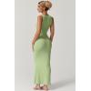 QINSEN Women’s Square Neck with Lace Detail Long Maxi Dress Sleeveless Lounge Ribbed Full Length Dresses(Light Green)