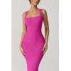 QINSEN Women’s Square Neck with Lace Detail Long Maxi Dress Sleeveless Lounge Ribbed Full Length Dresses(Magenta)