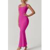 QINSEN Women’s Square Neck with Lace Detail Long Maxi Dress Sleeveless Lounge Ribbed Full Length Dresses(Magenta)